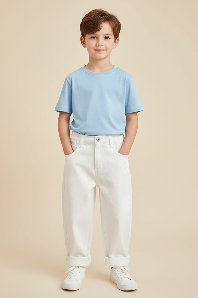 Pantalon Blanc Ample Décontracté Enfant Coton - Jean