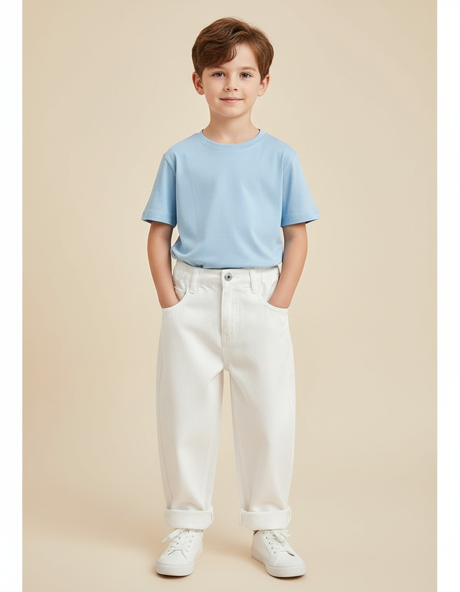 Pantalon Blanc Ample Décontracté Enfant Coton - Jean