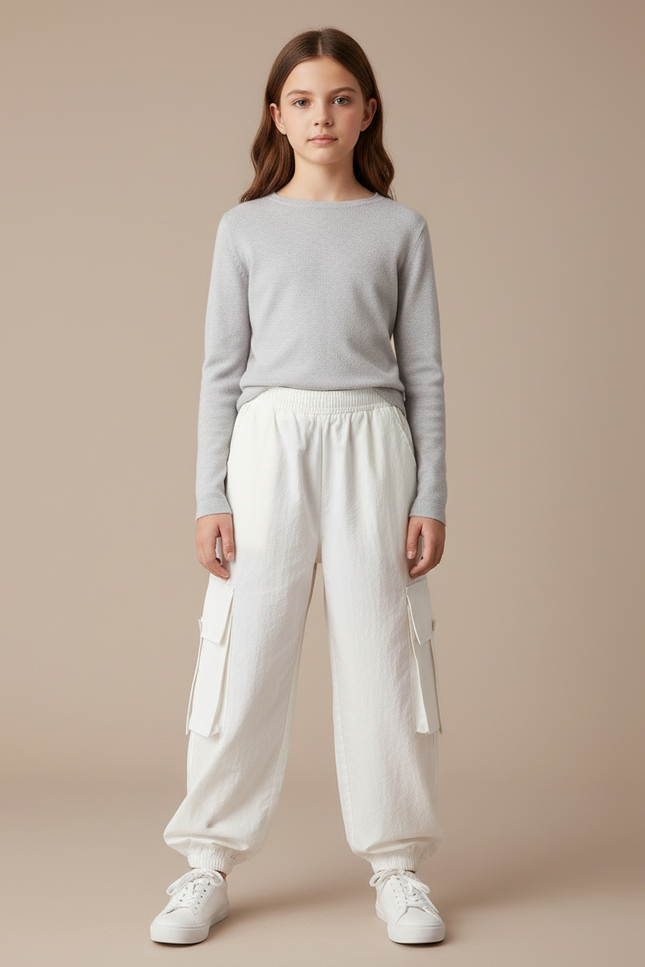 Pantalon Blanc Cargo Ample Enfant Sport Décontracté - Molleton