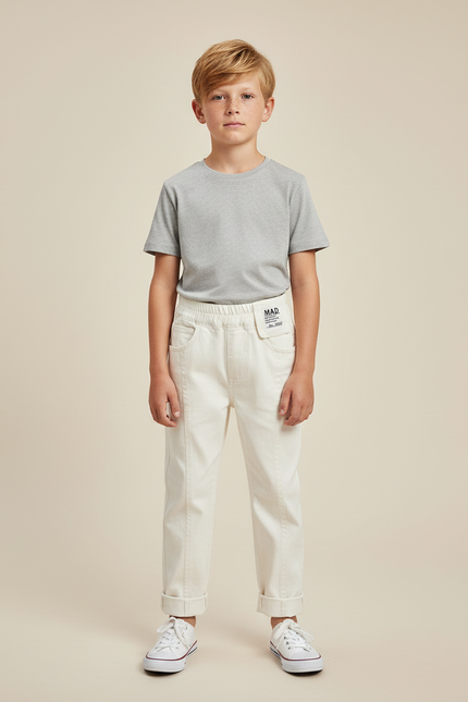 Pantalon Blanc Garçon Décontracté Coton Droit - Toile