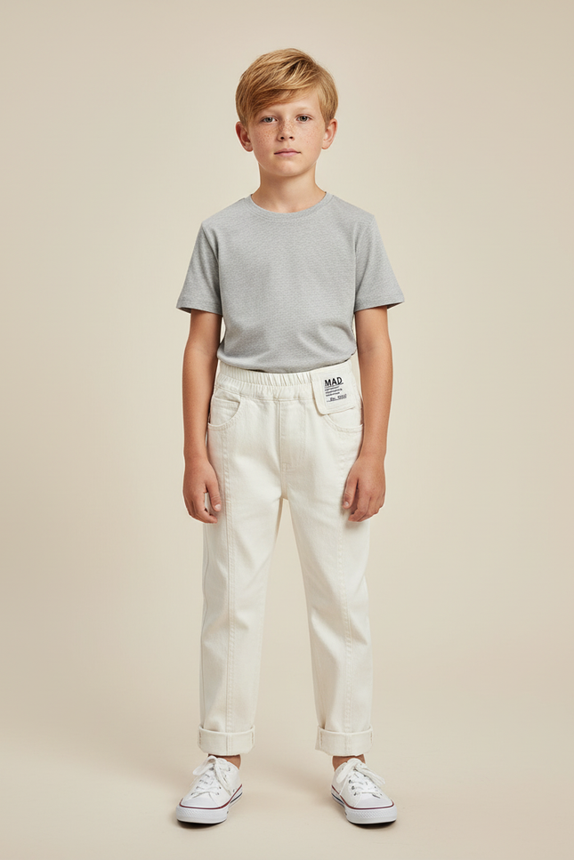 Pantalon Blanc Garçon Décontracté Coton Droit - Toile