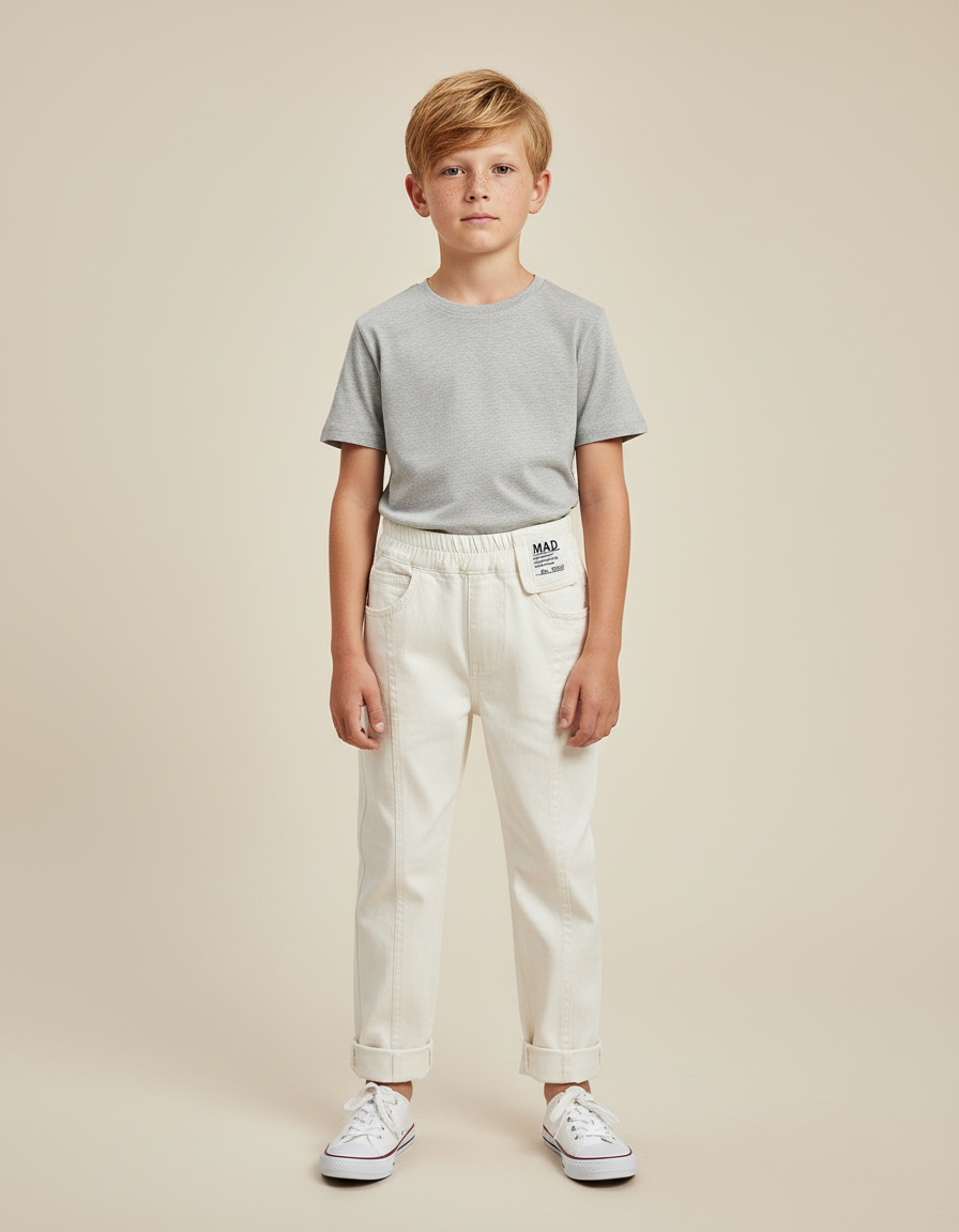 Pantalon Blanc Garçon Décontracté Coton Droit - Toile