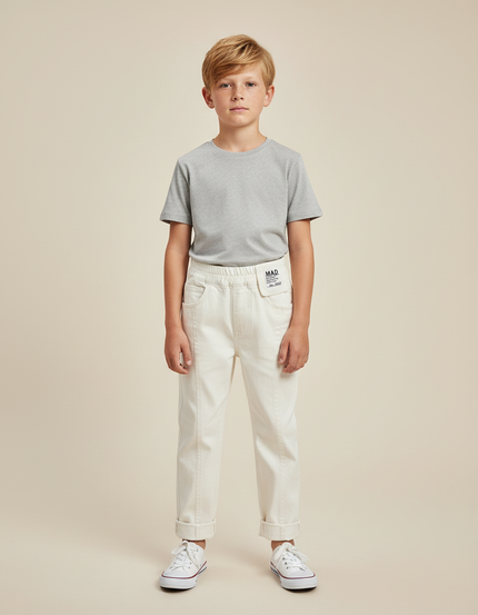 Pantalon Blanc Garçon Décontracté Coton Droit - Toile