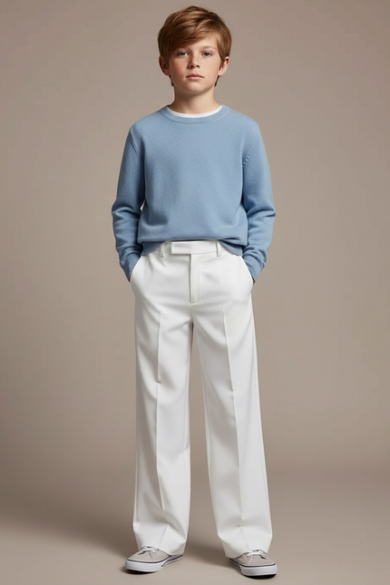 Pantalon Blanc Droit Ample Élégant Enfant - Gabardine