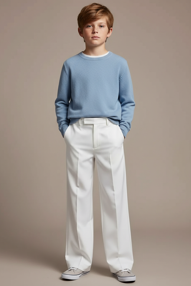 Pantalon Blanc Droit Ample Élégant Enfant - Gabardine