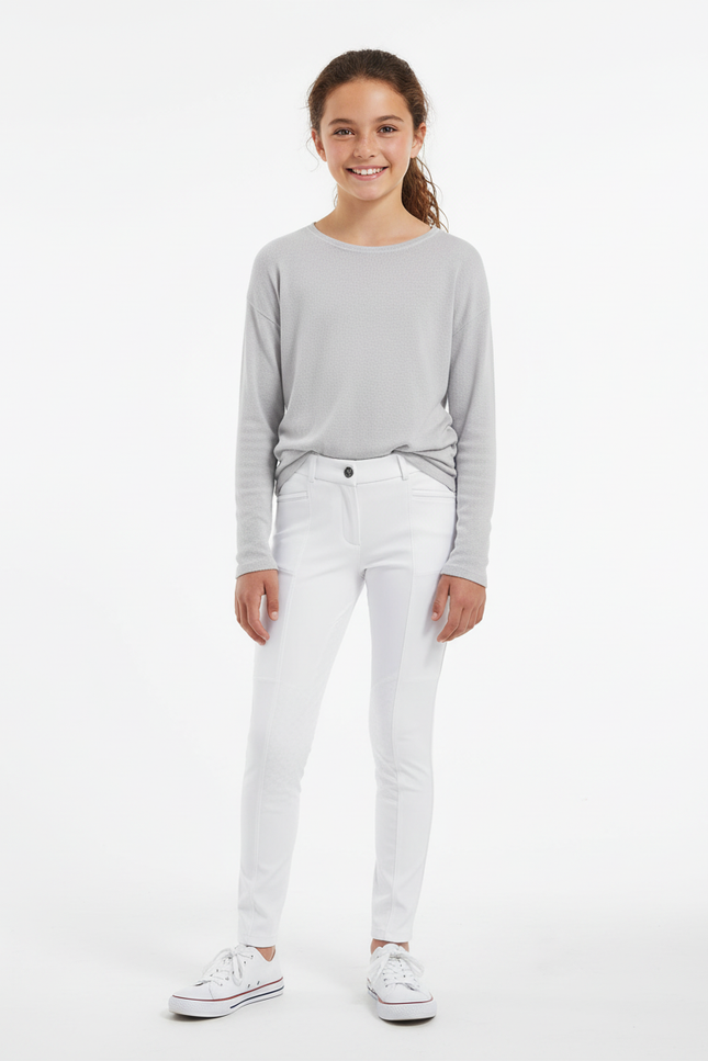 Pantalon Blanc Slim Ajusté Équestre Fille - Gabardine