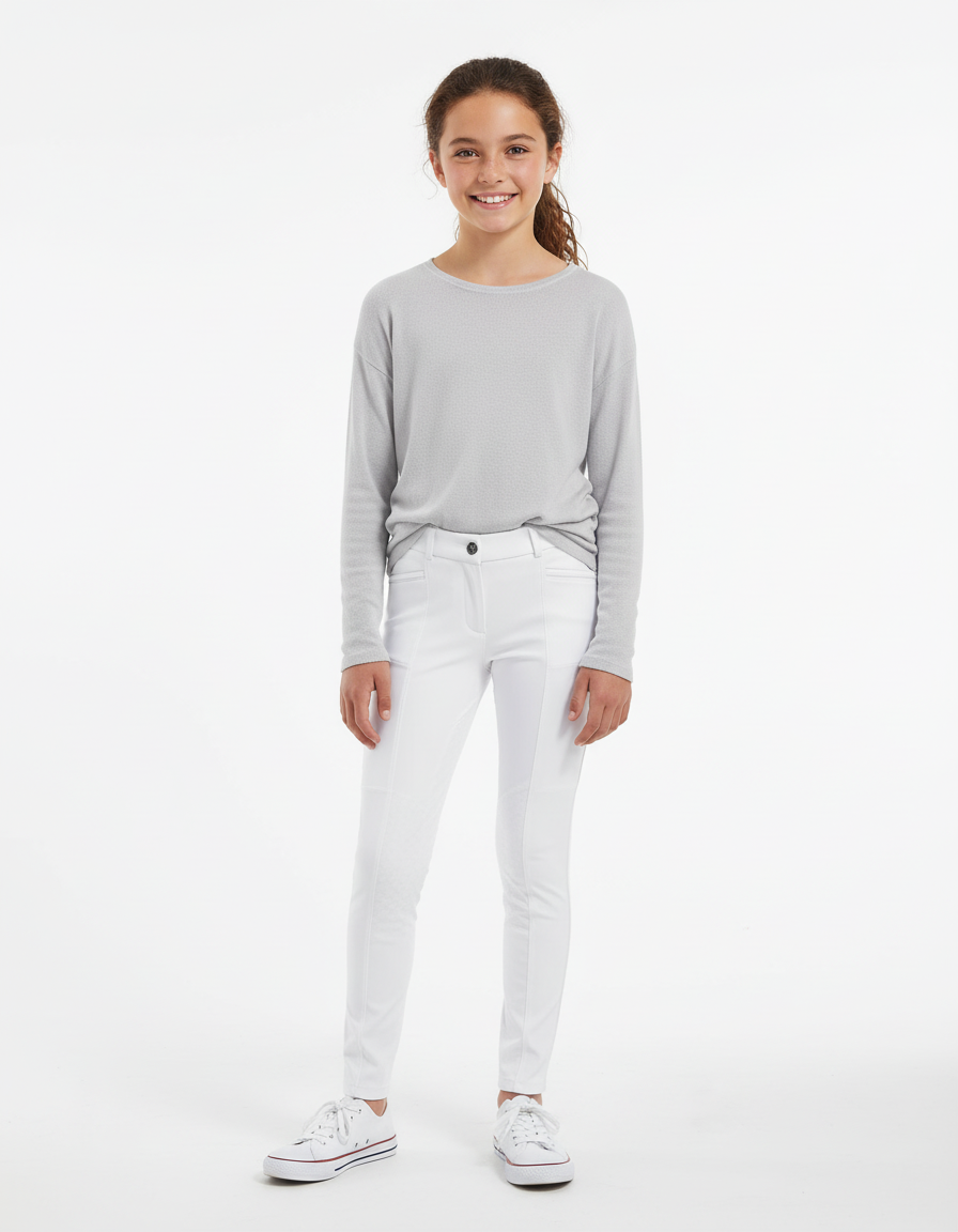 Pantalon Blanc Slim Ajusté Équestre Fille - Gabardine