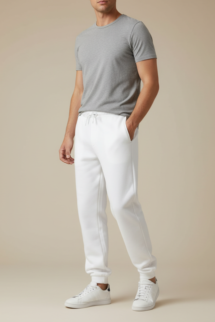 Pantalon Blanc Molletonné Homme Jogger Sport Décontracté