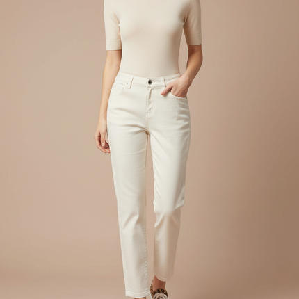 Pantalon Blanc Droit Décontracté Femme Coton