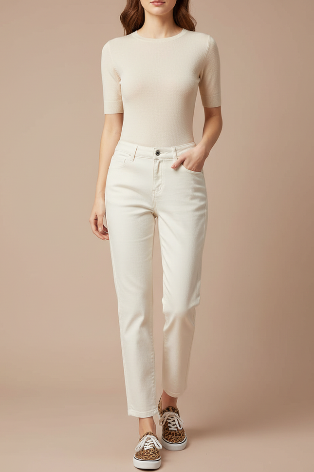 Pantalon Blanc Droit Décontracté Femme Coton