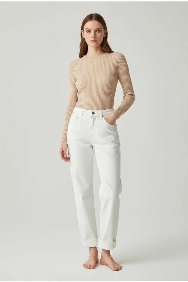 Pantalon Blanc Taille Haute Coupe Droite - Jean