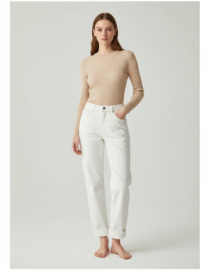 Pantalon Blanc Taille Haute Coupe Droite - Jean