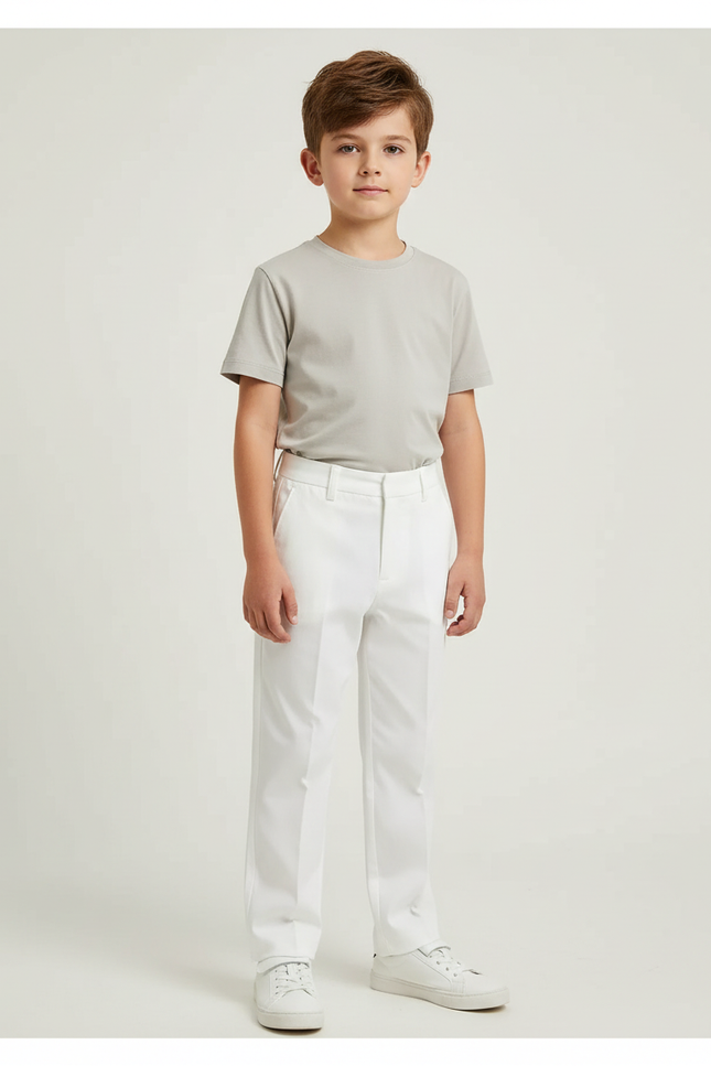 Pantalon Blanc Garçon Droit Élégant Cérémonie - Polyester