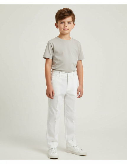 Pantalon Blanc Garçon Droit Élégant Cérémonie - Polyester