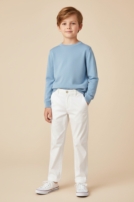 Pantalon Blanc Droit Coton Enfant Décontracté