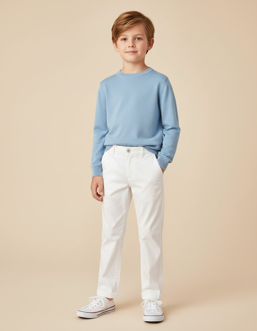 Pantalon Blanc Droit Coton Enfant Décontracté