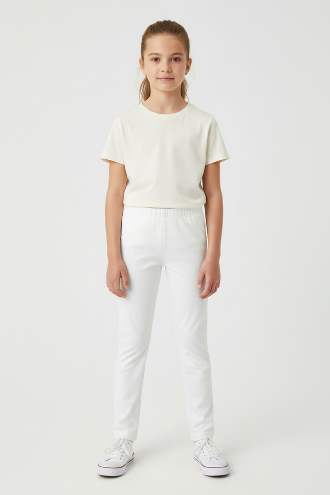 Pantalon Blanc Fille Slim Élastique Confortable Uni - Polyester