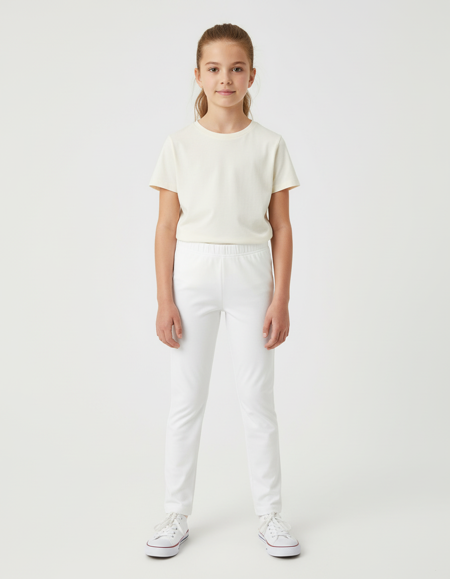 Pantalon Blanc Fille Slim Élastique Confortable Uni - Polyester