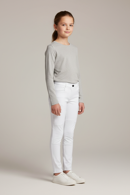 Pantalon Blanc Équestre Enfant Silicone Ajusté - Polyester