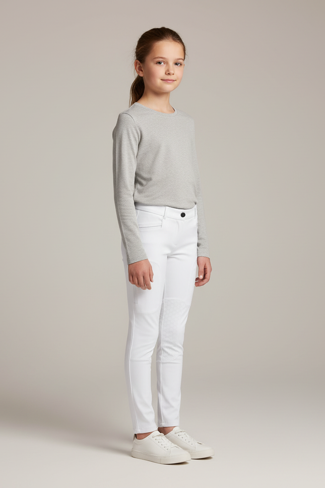 Pantalon Blanc Équestre Enfant Silicone Ajusté - Polyester