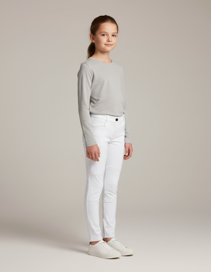 Pantalon Blanc Équestre Enfant Silicone Ajusté - Polyester