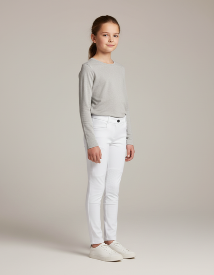 Pantalon Blanc Équestre Enfant Silicone Ajusté - Polyester