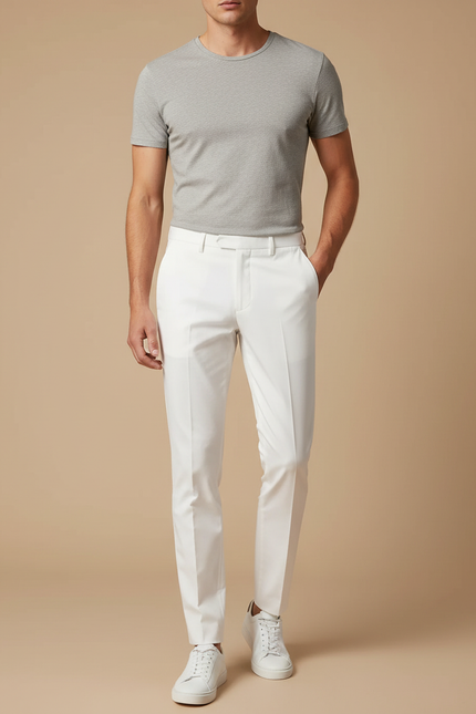 Pantalon Blanc Homme Slim Habillé Coton Élégant - Gabardine