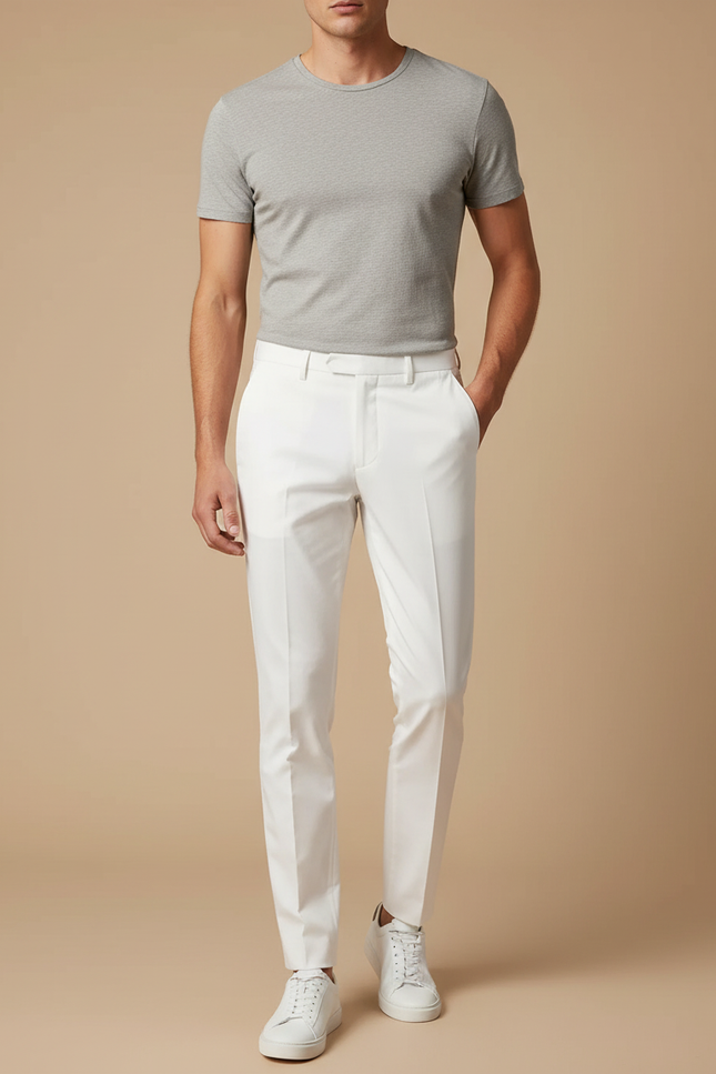 Pantalon Blanc Homme Slim Habillé Coton Élégant - Gabardine