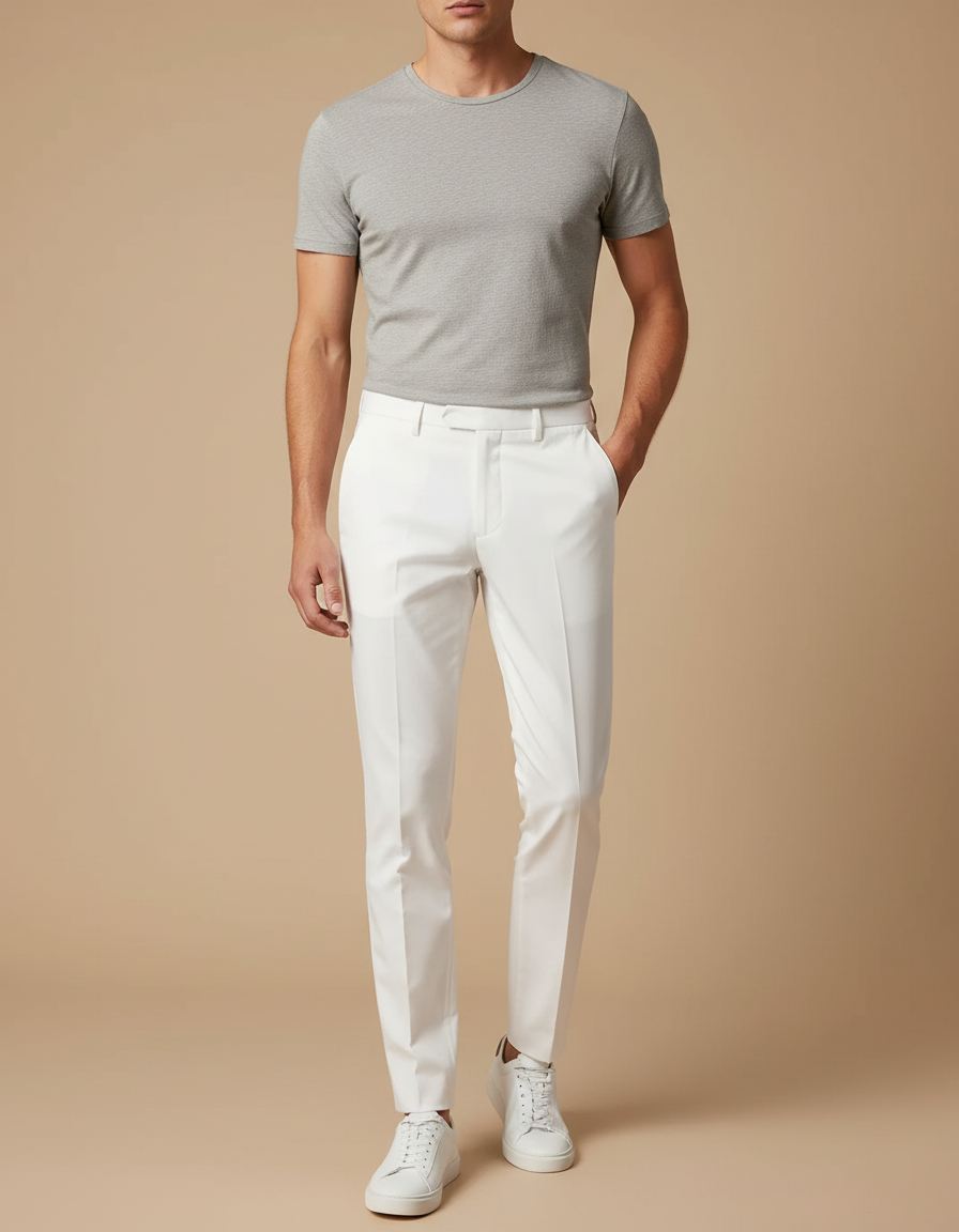 Pantalon Blanc Homme Slim Habillé Coton Élégant - Gabardine