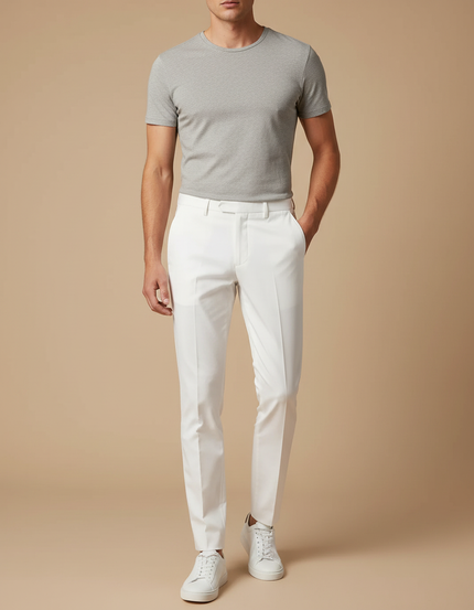 Pantalon Blanc Homme Slim Habillé Coton Élégant - Gabardine
