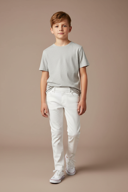 Pantalon Blanc Enfant Slim Coton Décontracté - Jean