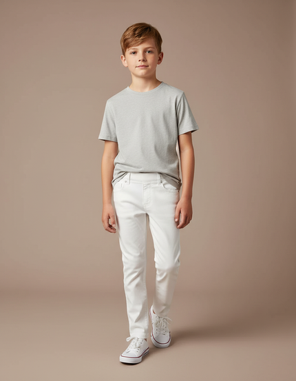 Pantalon Blanc Enfant Slim Coton Décontracté - Jean