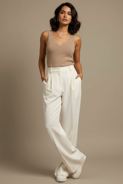 Pantalon Wide Leg Blanc - Polyester