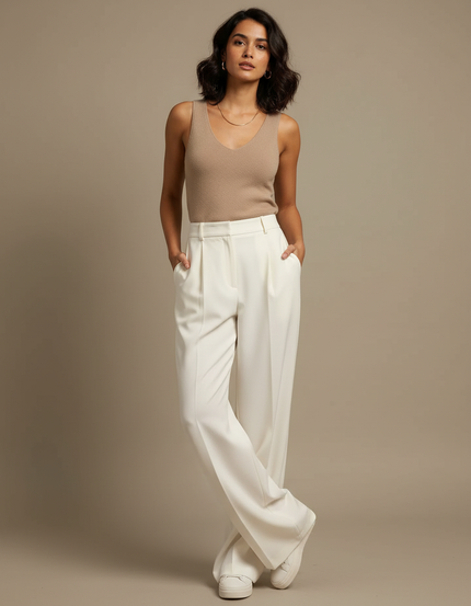 Pantalon Wide Leg Blanc - Polyester