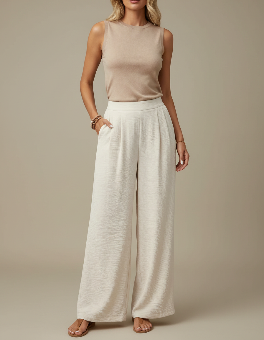 Pantalon Crepon Blanc - Polyester