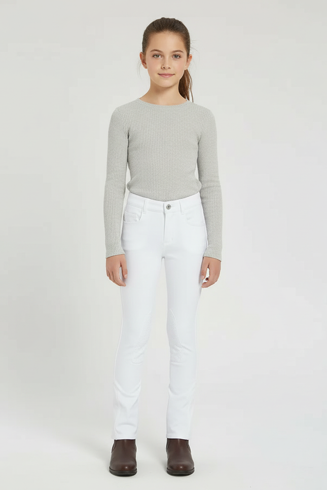 Pantalon Blanc Équestre Enfant Silicone Adhérent - Polyester