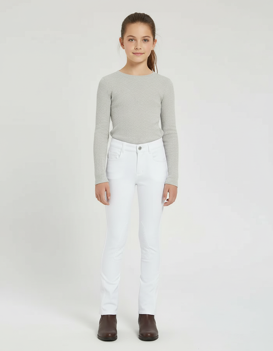 Pantalon Blanc Équestre Enfant Silicone Adhérent - Polyester