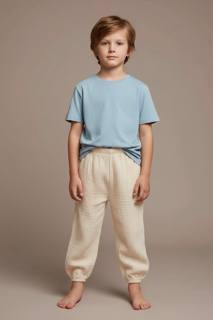 Pantalon Blanc Gaze De Coton - Beige