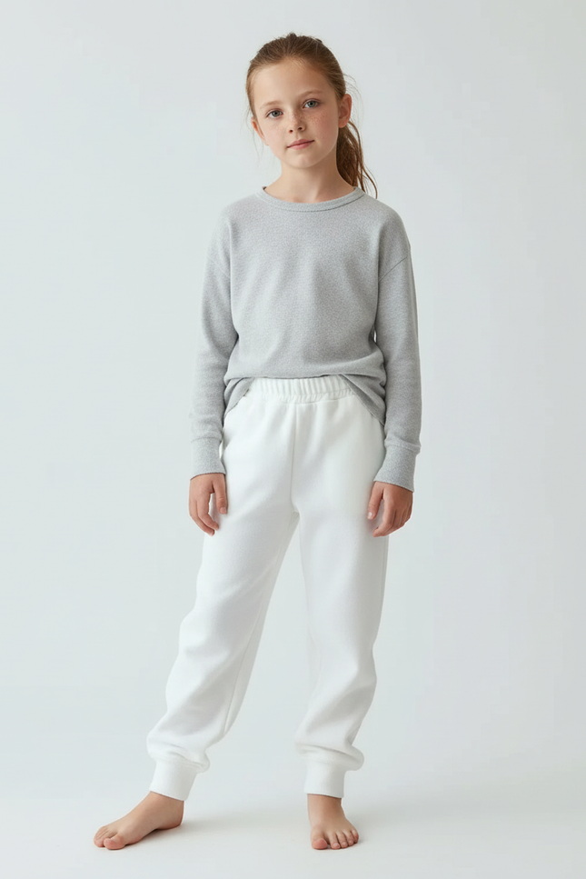Pantalon Blanc Molletonné Confortable Décontracté Enfant