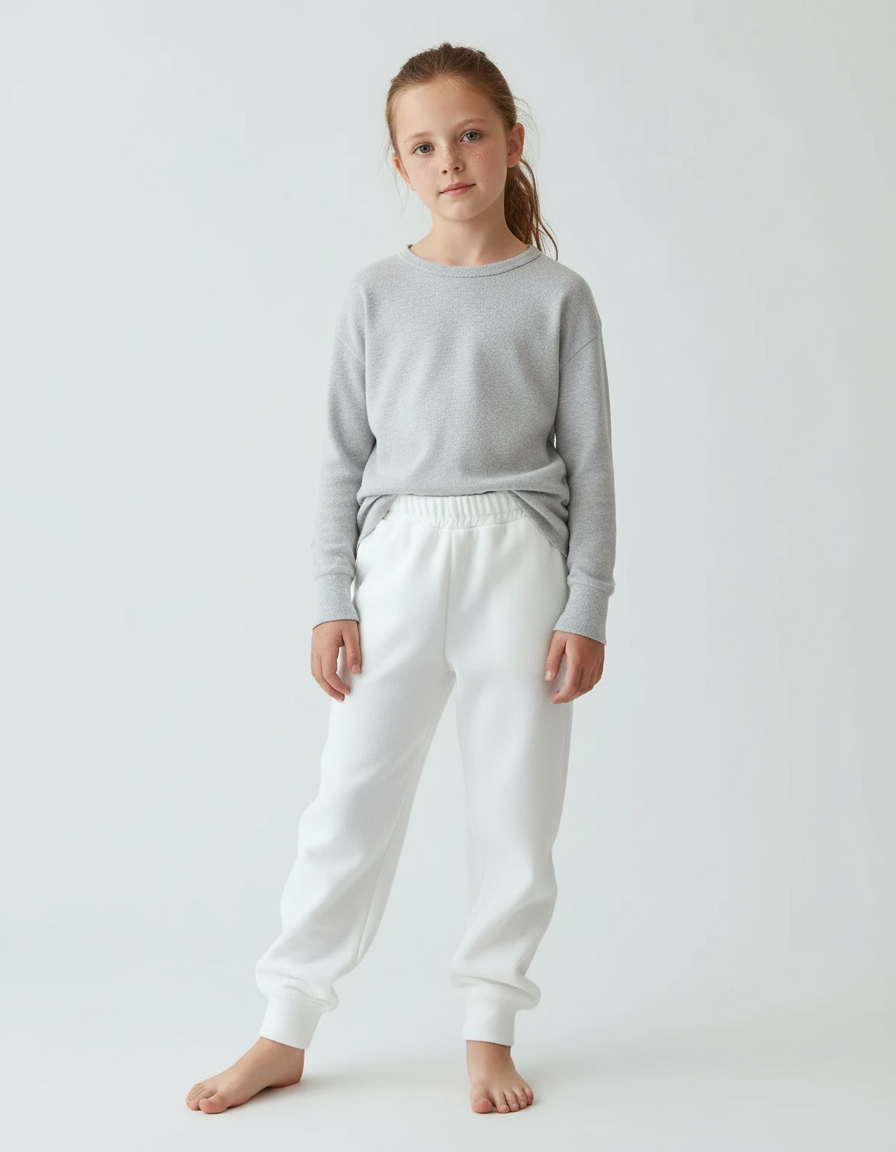 Pantalon Blanc Molletonné Confortable Décontracté Enfant