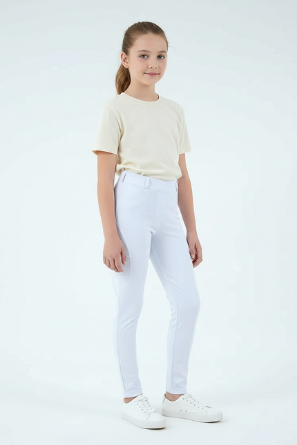 Pantalon Blanc Équestre Slim Confortable Enfant - Polyester