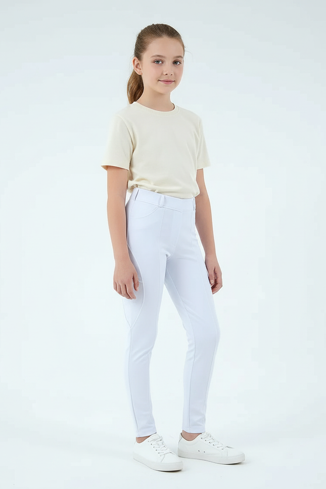 Pantalon Blanc Équestre Slim Confortable Enfant - Polyester
