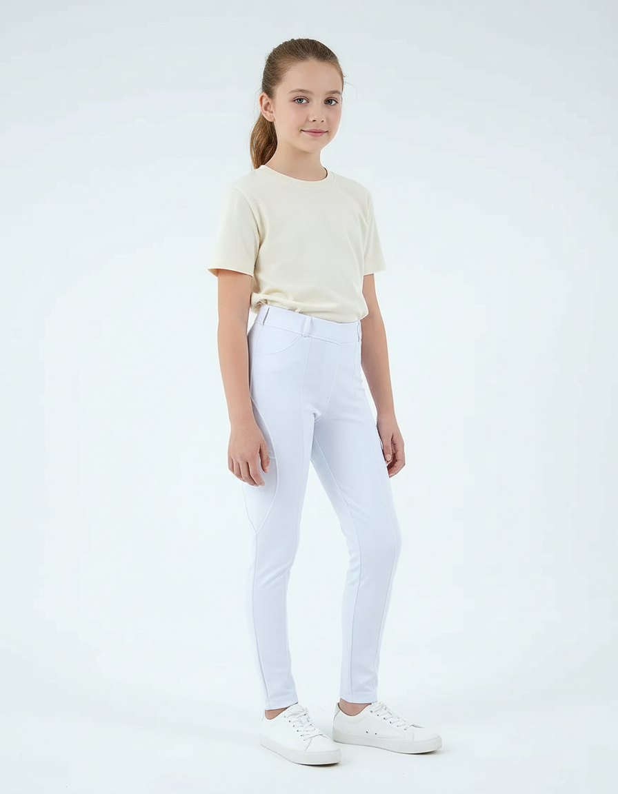 Pantalon Blanc Équestre Slim Confortable Enfant - Polyester