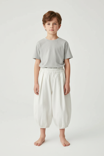 Pantalon Blanc Ample Élastique Coton Enfant Garçon