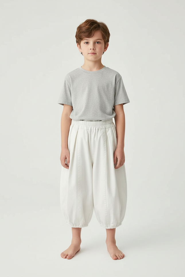 Pantalon Blanc Ample Élastique Coton Enfant Garçon