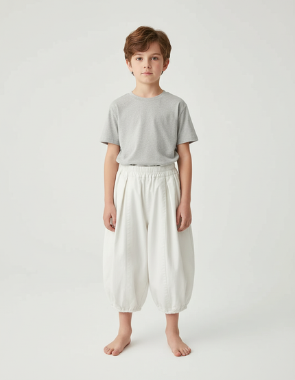 Pantalon Blanc Ample Élastique Coton Enfant Garçon