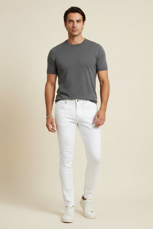 Pantalon Blanc Homme Skinny Stretch Denim Décontracté - Jean