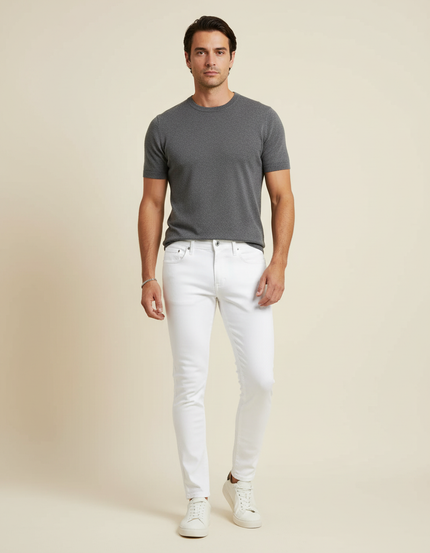 Pantalon Blanc Homme Skinny Stretch Denim Décontracté - Jean