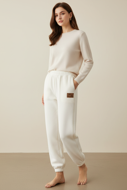 Pantalon Blanc Molletonné Confortable Décontracté Femme Chaud