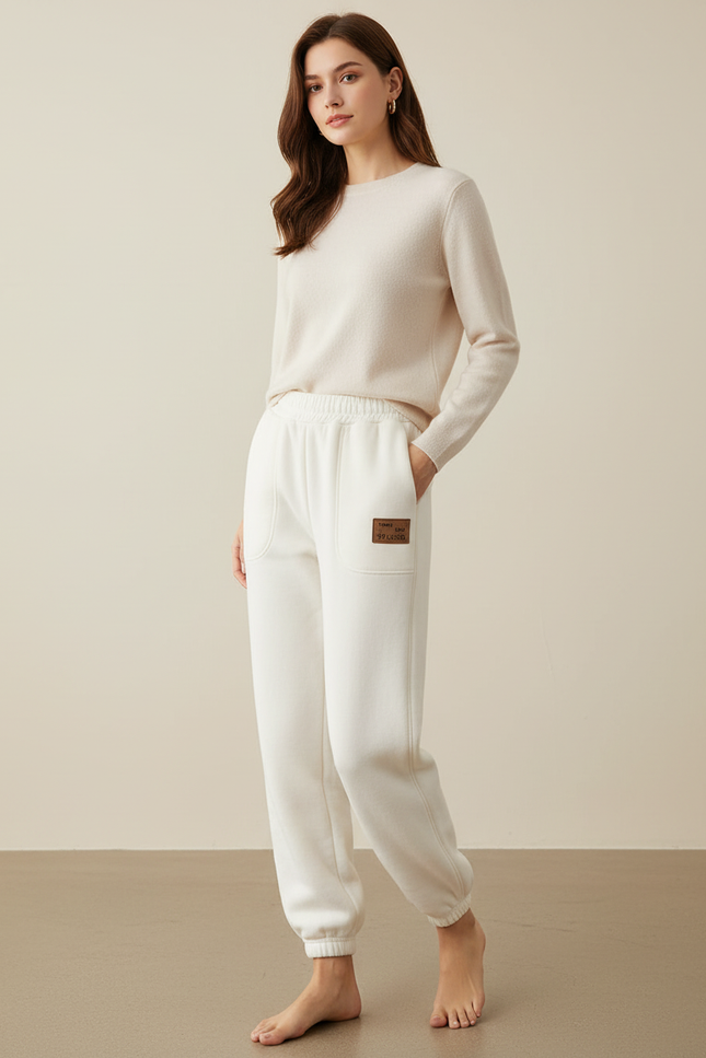 Pantalon Blanc Molletonné Confortable Décontracté Femme Chaud